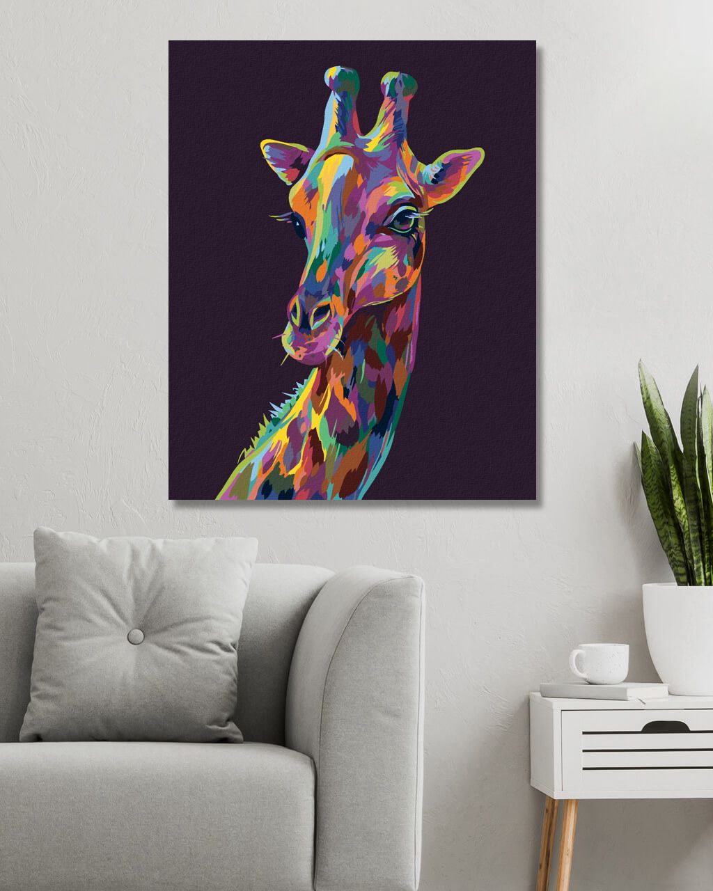 zuty Malování podle čísel - POP-ART ŽIRAFA NA FIALOVÉM POZADÍ - Rozměr: 40x50 cm, Rámování: Varianta: vypnuté plátno na rám - obrázek 3