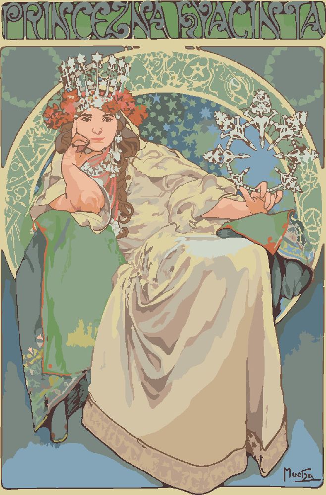 zuty Malování podle čísel - PRINCEZNA HYACINTA (ALFONS MUCHA) - Rozměr: 40x50 cm, Rámování: Varianta: bez rámu a bez vypnutí plátna - obrázek 2