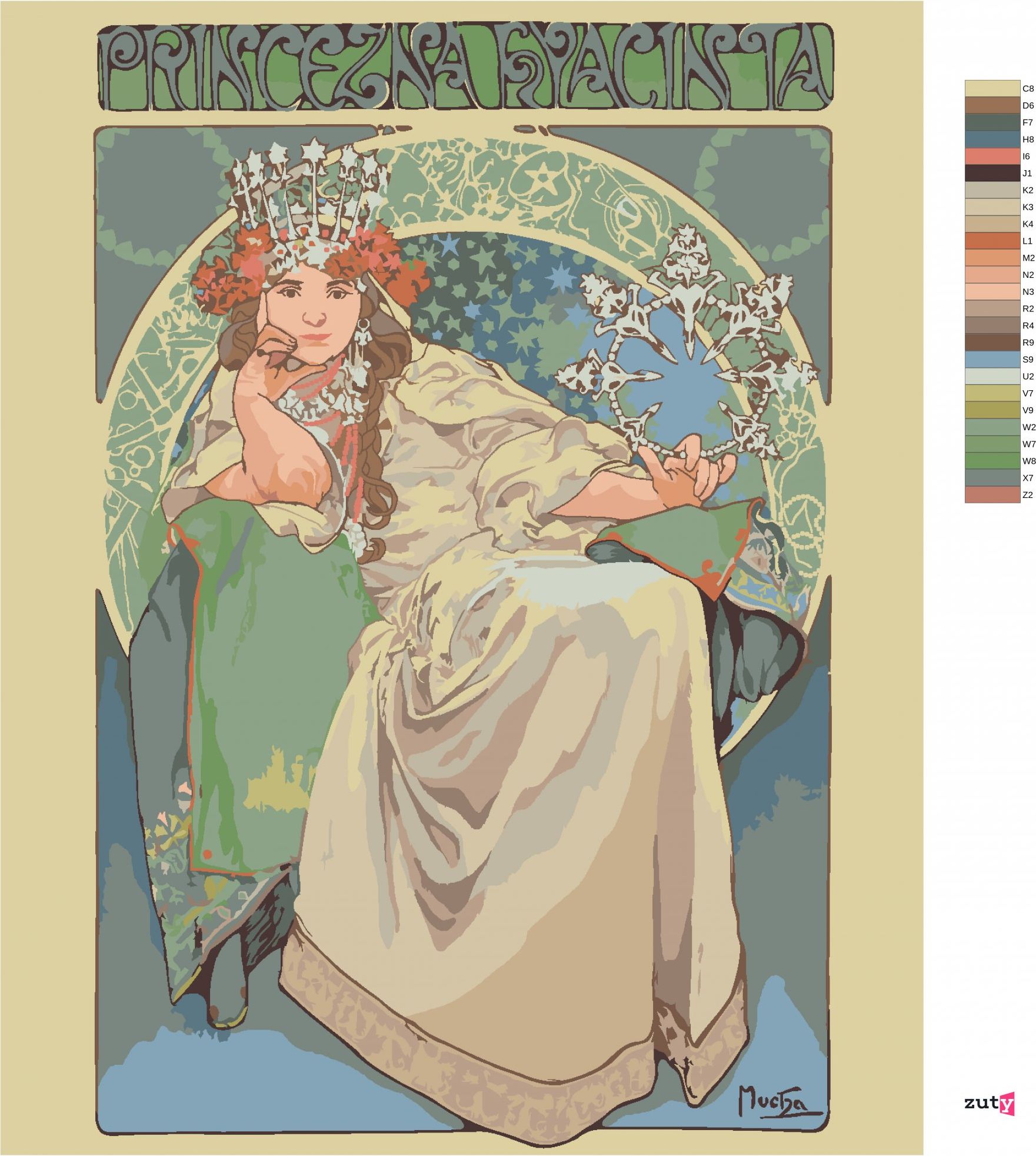 zuty Malování podle čísel - PRINCEZNA HYACINTA (ALFONS MUCHA) - Rozměr: 40x50 cm, Rámování: Varianta: bez rámu a bez vypnutí plátna - obrázek 10