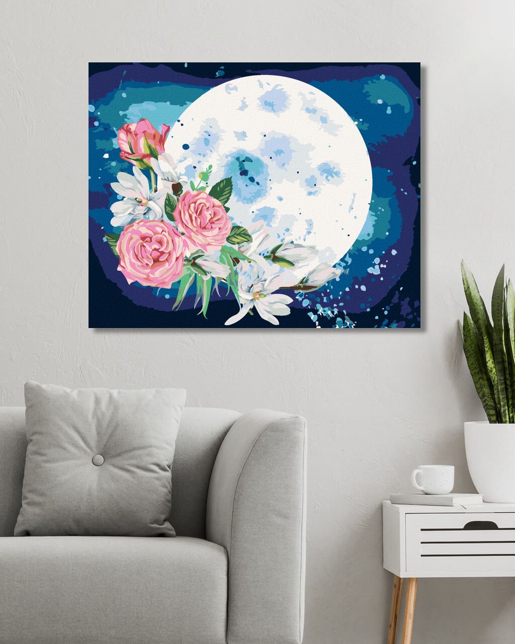 zuty Malování podle čísel - KOMPOZICE S MĚSÍCEM A KYTICÍ MAGNÓLIÍ - Rozměr: 40x50 cm, Rámování: Varianta: bez rámu a bez vypnutí plátna - obrázek 5