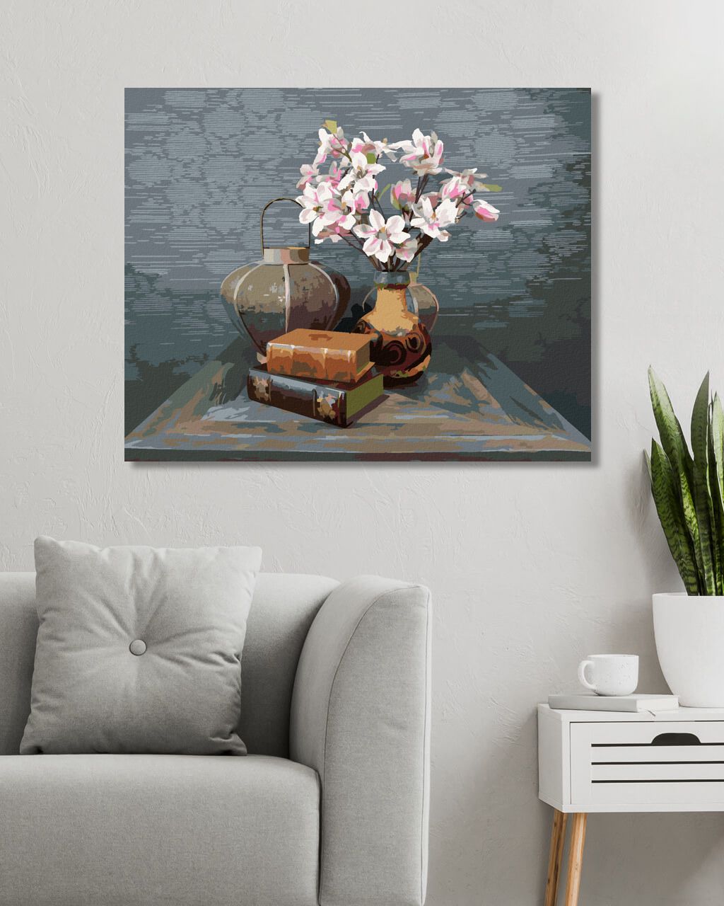zuty Malování podle čísel - ZÁTIŠÍ MAGNÓLIÍ A STARÝCH KNIH NA STOLE - Rozměr: 40x50 cm, Rámování: Varianta: vypnuté plátno na rám - obrázek 3