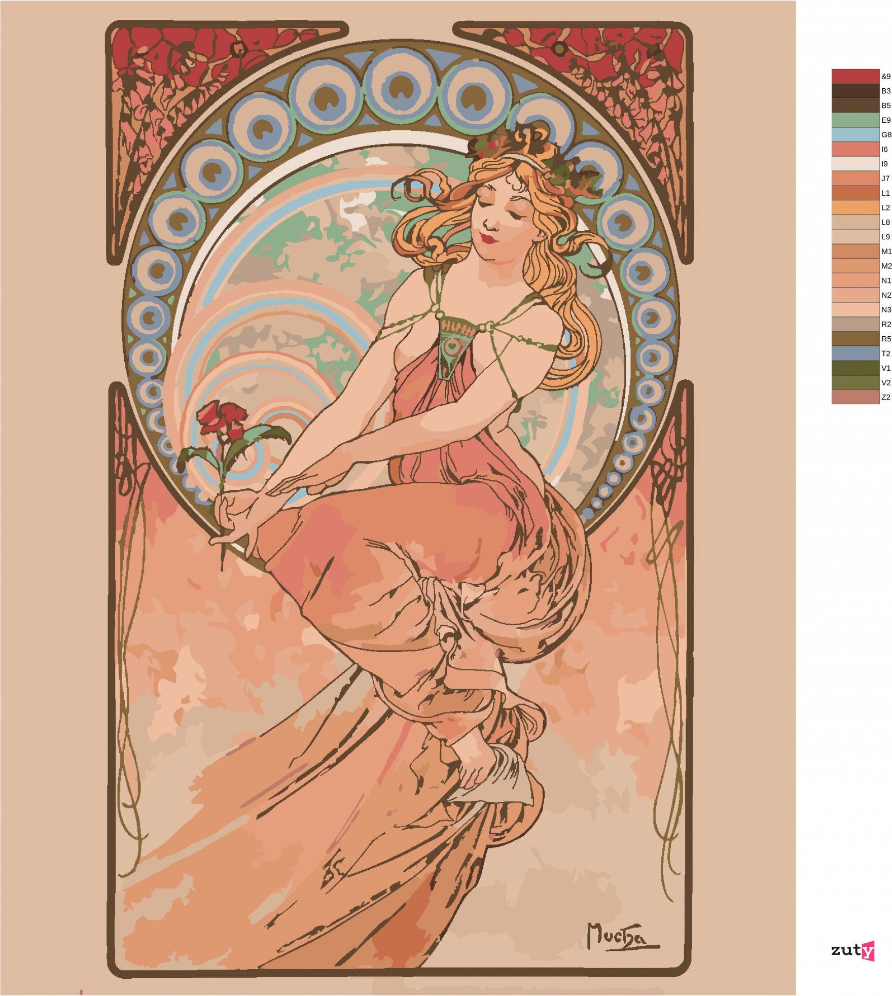 zuty Malování podle čísel - MALÍŘSTVÍ (ALFONS MUCHA) - Rozměr: 40x50 cm, Rámování: Varianta: bez rámu a bez vypnutí plátna - obrázek 8