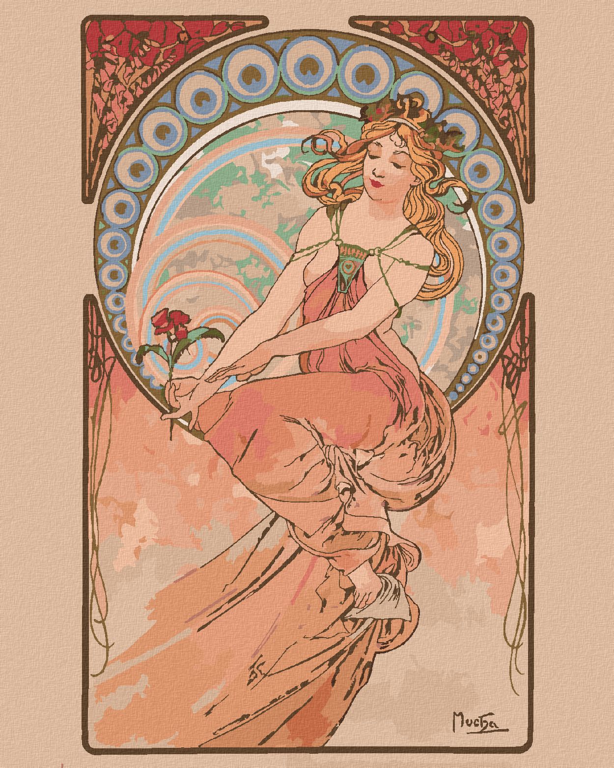 zuty Malování podle čísel - MALÍŘSTVÍ (ALFONS MUCHA) - Rozměr: 40x50 cm, Rámování: Varianta: vypnuté plátno na rám - obrázek 1