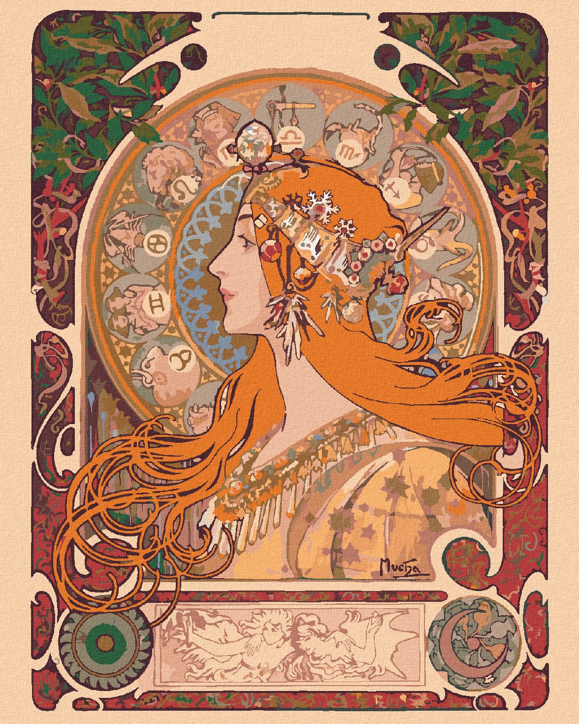zuty Malování podle čísel - ZVĚROKRUH (ALFONS MUCHA) - Rozměr: 40x50 cm, Rámování: Varianta: vypnuté plátno na rám - obrázek 1
