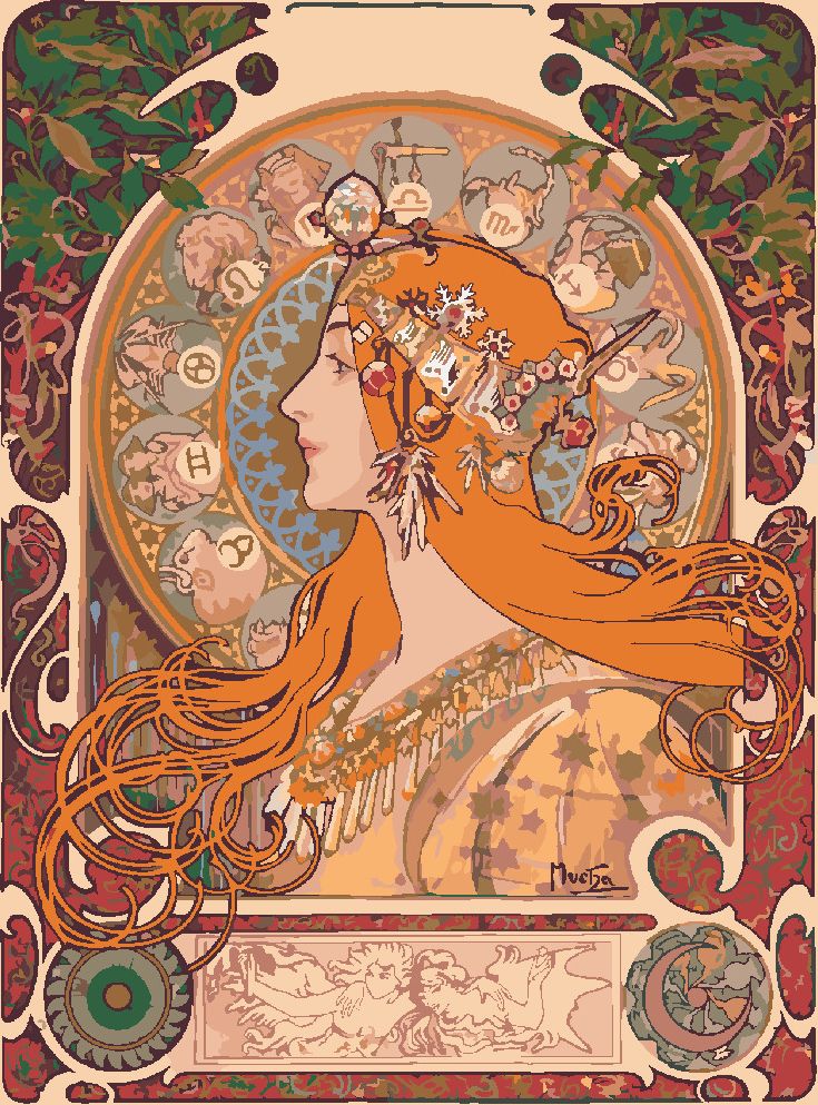 zuty Malování podle čísel - ZVĚROKRUH (ALFONS MUCHA) - Rozměr: 40x50 cm, Rámování: Varianta: vypnuté plátno na rám - obrázek 8