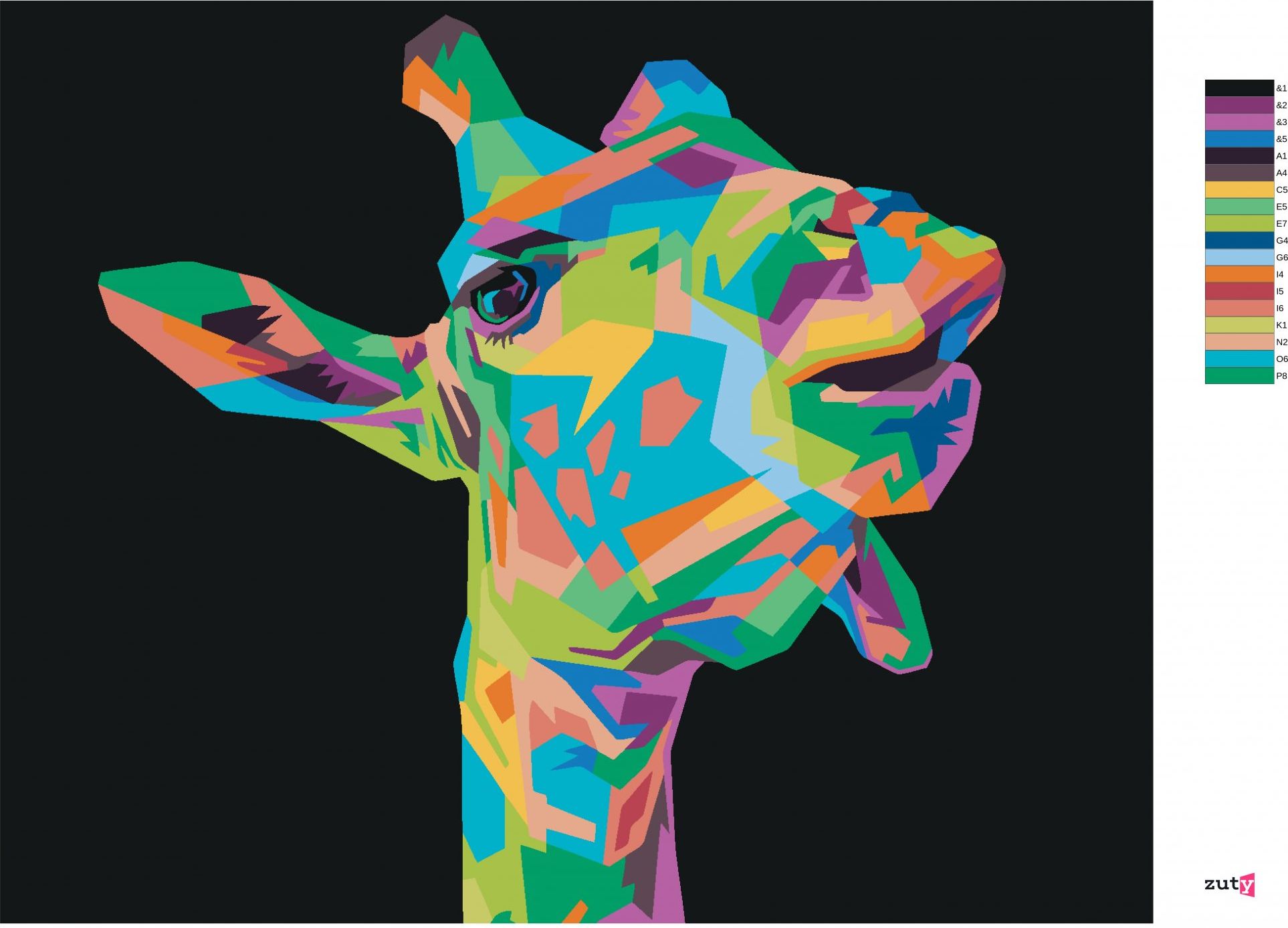 zuty Malování podle čísel - POP-ART ŽIRAFA NA ČERNÉM POZADÍ - Rozměr: 40x50 cm, Rámování: Varianta: vypnuté plátno na rám - obrázek 6