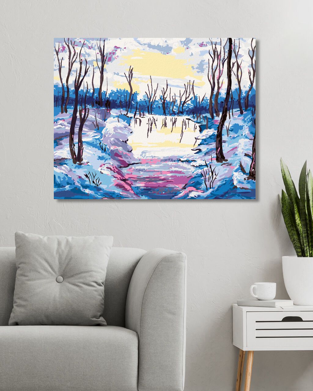 zuty Malování podle čísel - ZIMNÍ LES S VÝHLEDEM NA ŘEKU - Rozměr: 40x50 cm, Rámování: Varianta: bez rámu a bez vypnutí plátna - obrázek 5