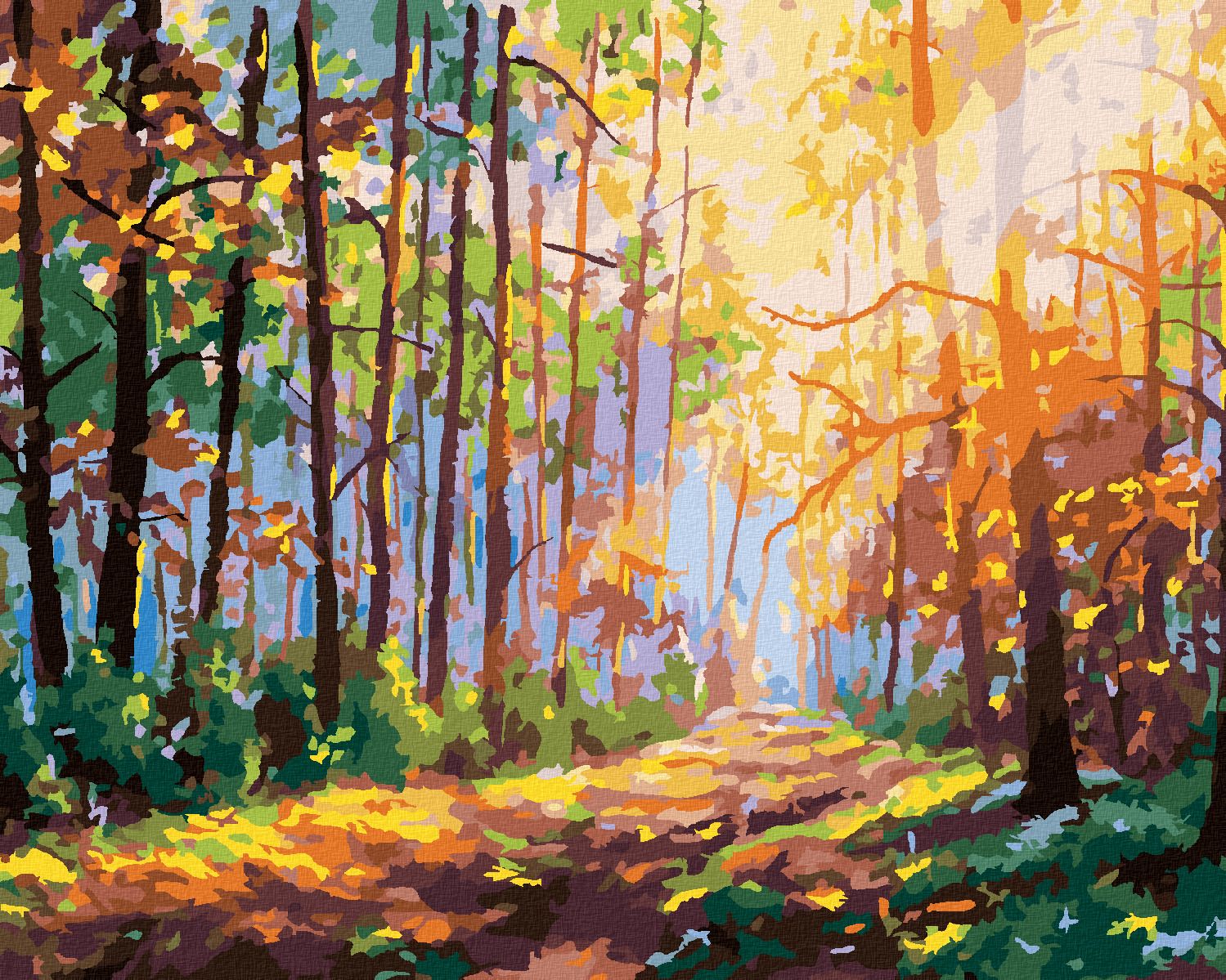 zuty Malování podle čísel - LES S ODRAZEM SLUNÍČKA - Rozměr: 40x50 cm, Rámování: Varianta: vypnuté plátno na rám - obrázek 1