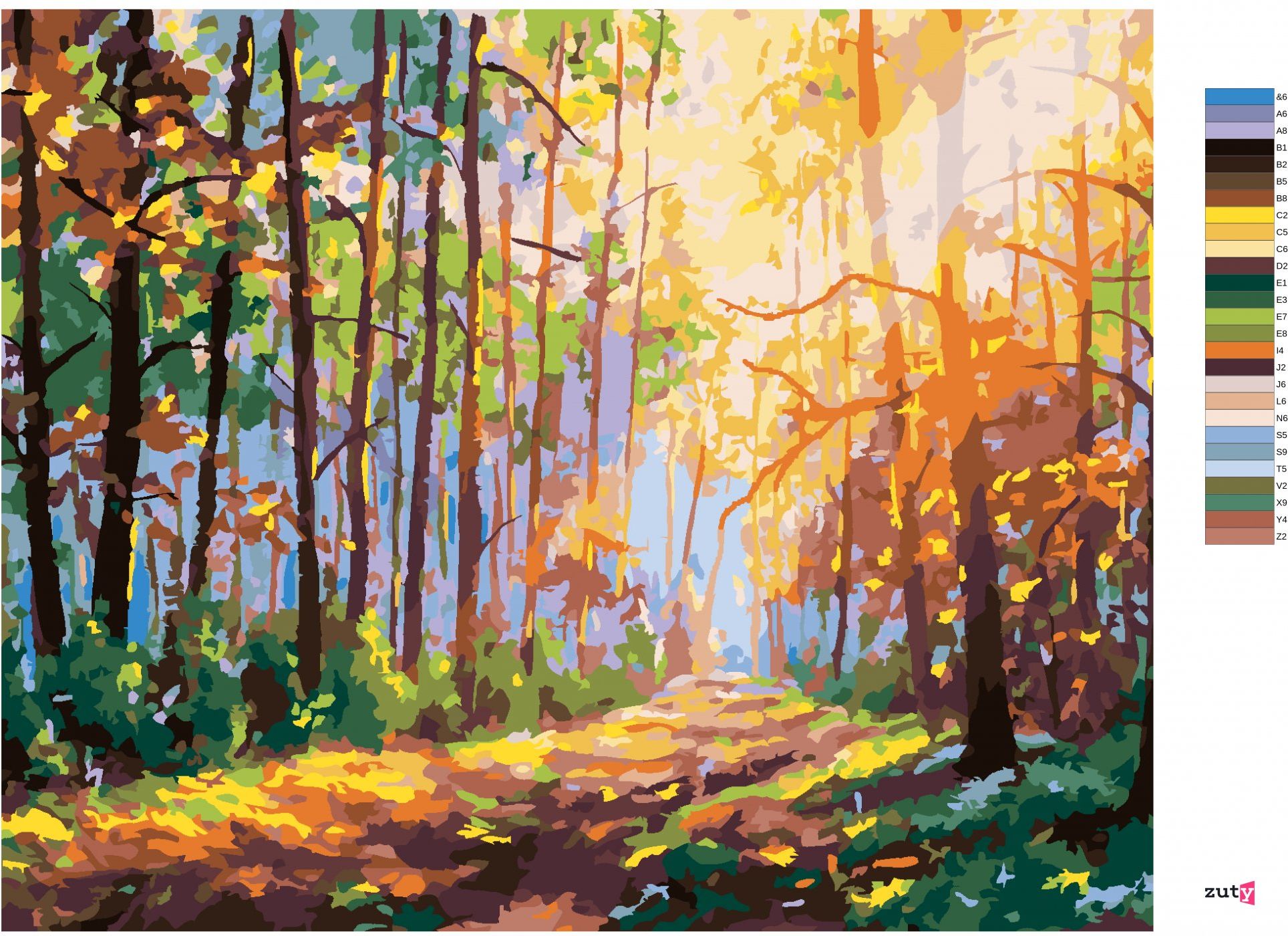 zuty Malování podle čísel - LES S ODRAZEM SLUNÍČKA - Rozměr: 40x50 cm, Rámování: Varianta: vypnuté plátno na rám - obrázek 10
