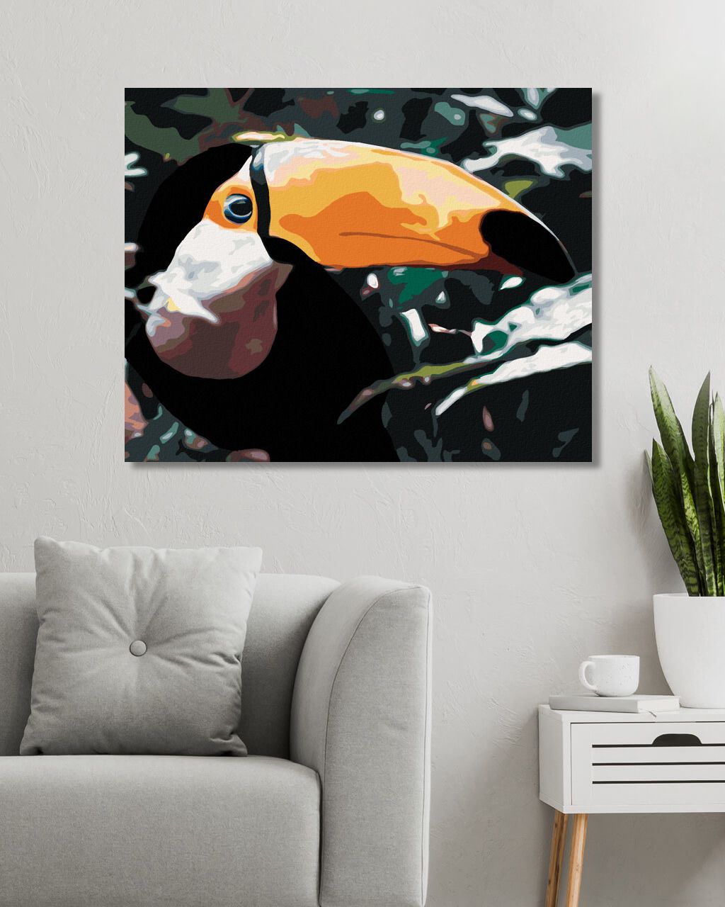 zuty Malování podle čísel - TUKAN V LESE - Rozměr: 40x50 cm, Rámování: Varianta: vypnuté plátno na rám - obrázek 2