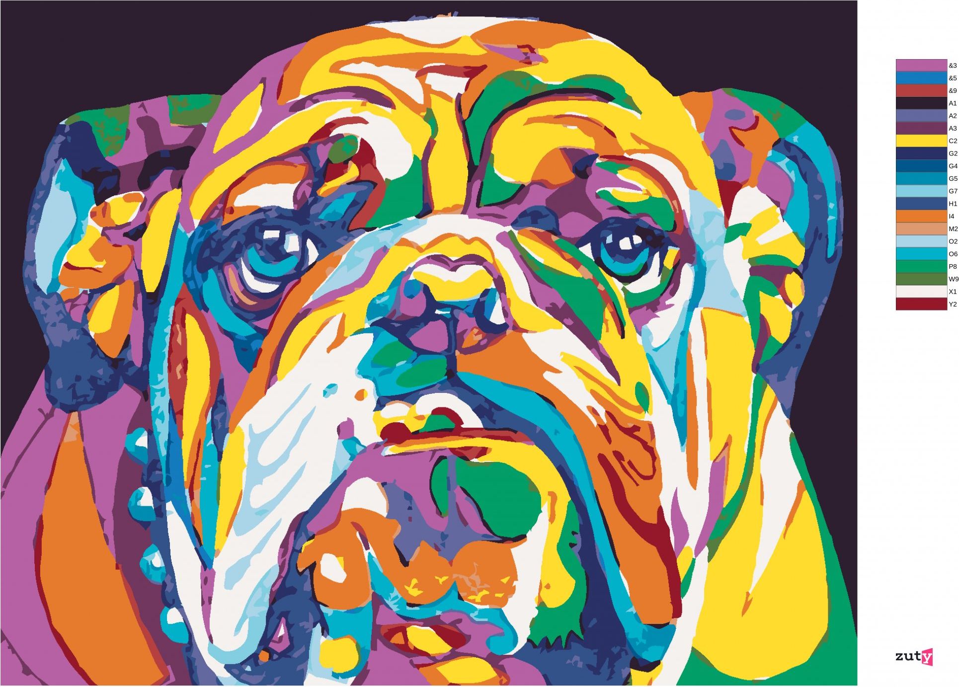 zuty Malování podle čísel - BAREVNÝ BULLDOG - Rozměr: 40x50 cm, Rámování: Varianta: bez rámu a bez vypnutí plátna - obrázek 7