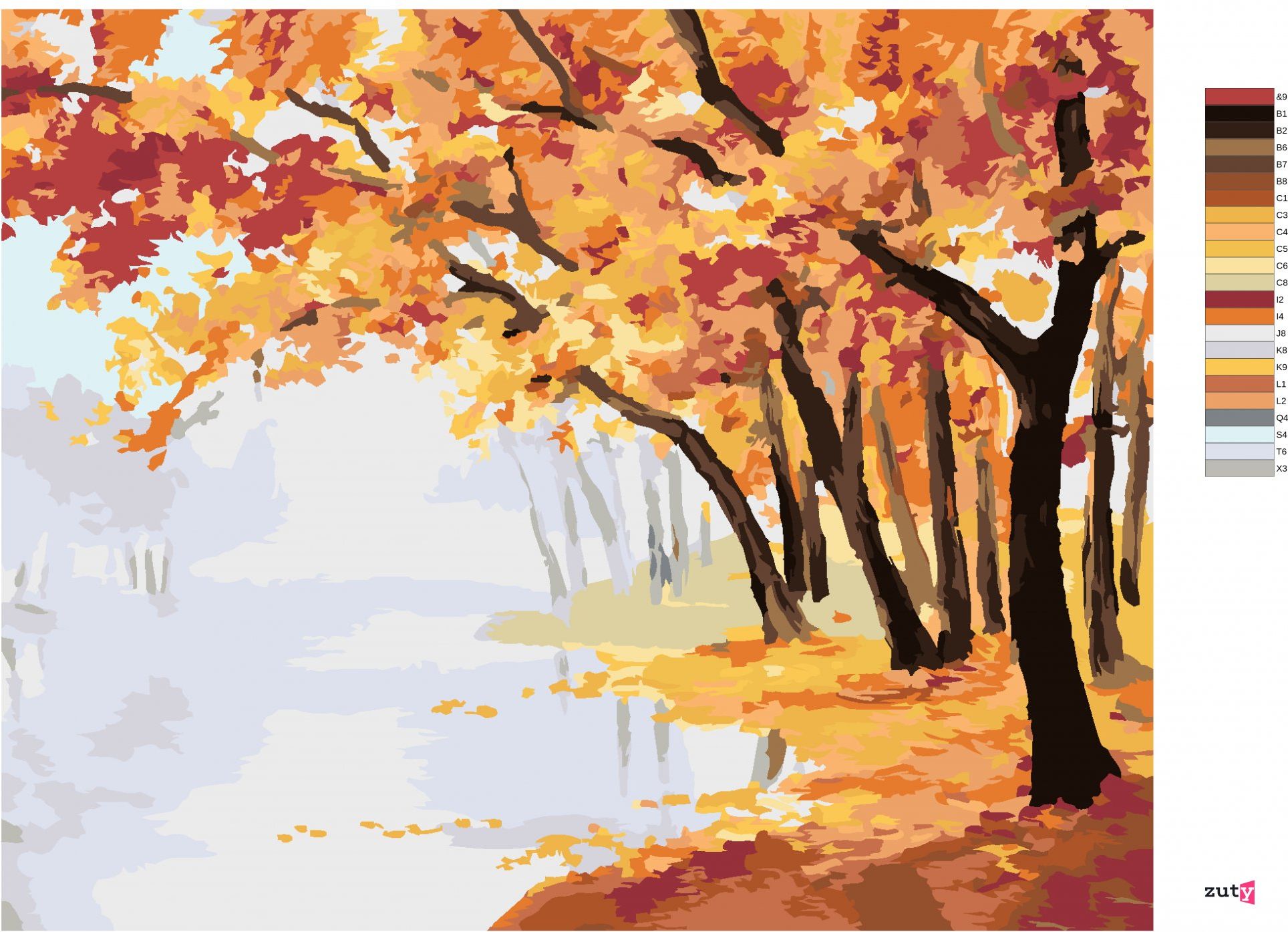 zuty Malování podle čísel - PODZIMNÍ ČERVENÝ LES - Rozměr: 40x50 cm, Rámování: Varianta: vypnuté plátno na rám - obrázek 7