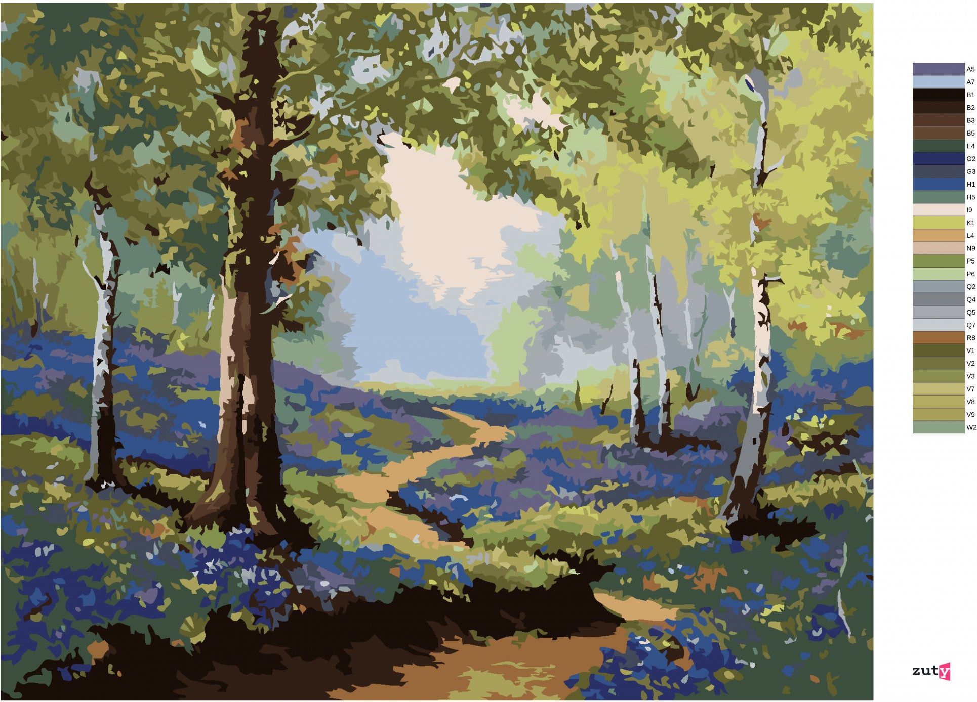 zuty Malování podle čísel - JARNÍ LES S KVĚTINAMI - Rozměr: 40x50 cm, Rámování: Varianta: vypnuté plátno na rám - obrázek 2