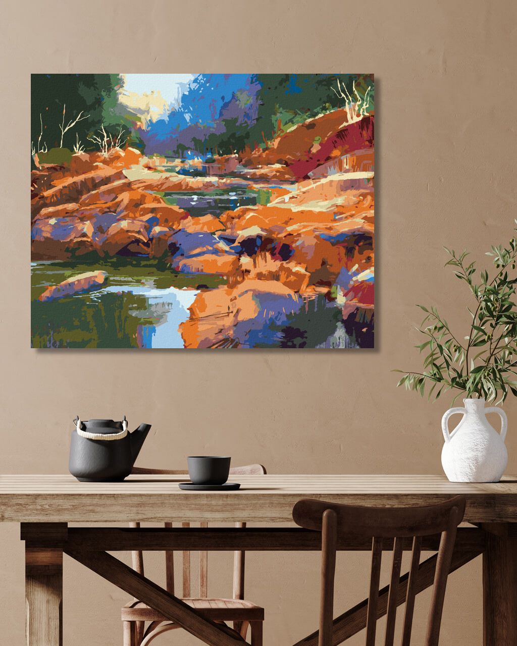 zuty Malování podle čísel - TEKOUCÍ ŘEKA MEZI KAMENY V LESE - Rozměr: 40x50 cm, Rámování: Varianta: bez rámu a bez vypnutí plátna - obrázek 2