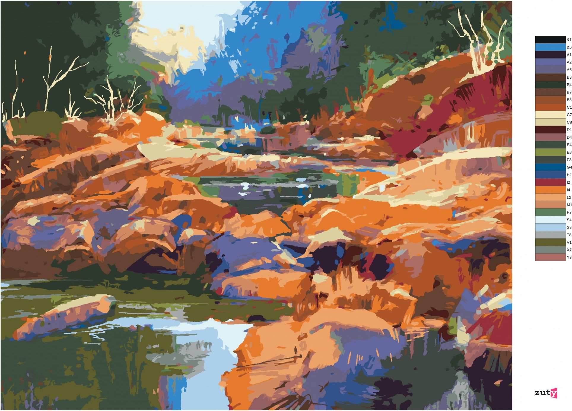 zuty Malování podle čísel - TEKOUCÍ ŘEKA MEZI KAMENY V LESE - Rozměr: 40x50 cm, Rámování: Varianta: bez rámu a bez vypnutí plátna - obrázek 8