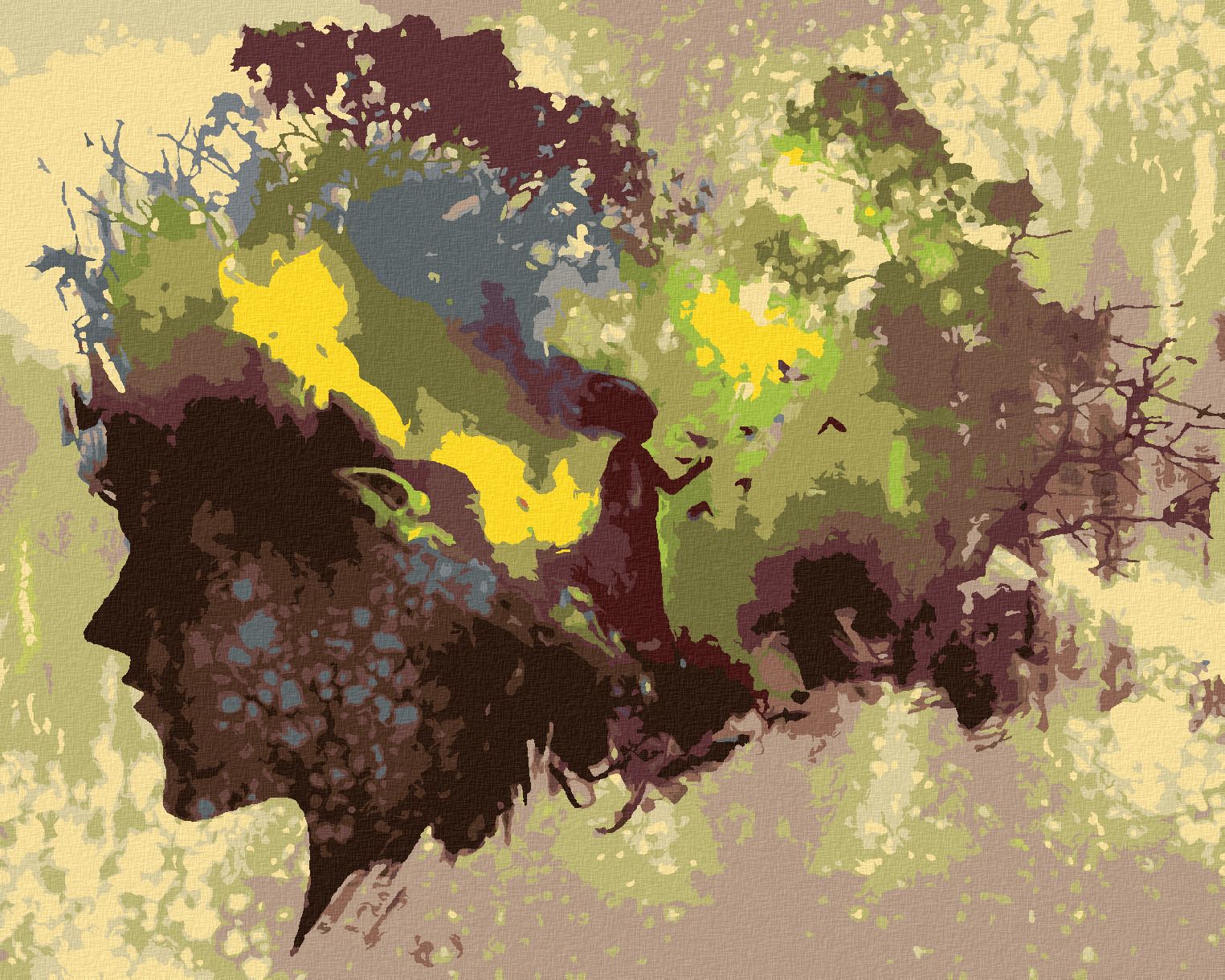 zuty Malování podle čísel - SILUETA ŽENY V LESE - Rozměr: 40x50 cm, Rámování: Varianta: vypnuté plátno na rám - obrázek 1