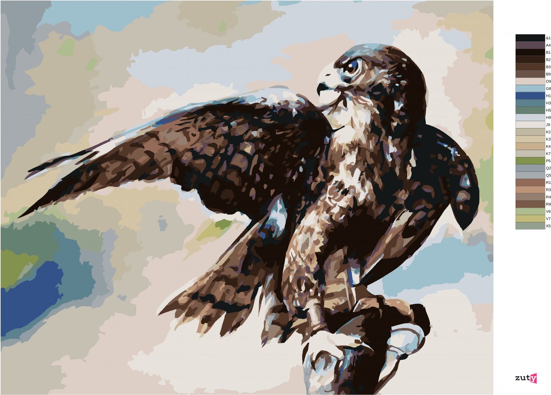 zuty Malování podle čísel - JESTŘÁB V LESE - Rozměr: 40x50 cm, Rámování: Varianta: bez rámu a bez vypnutí plátna - obrázek 2