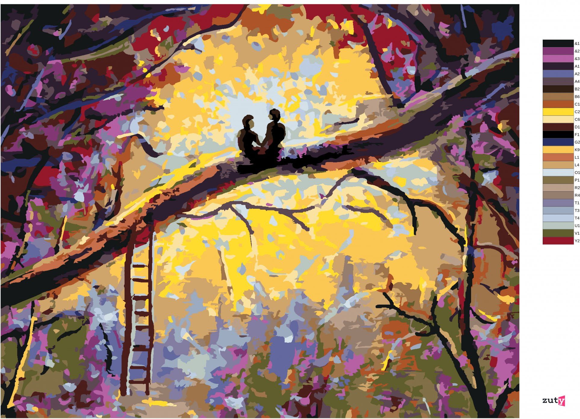 zuty Malování podle čísel - LÁSKA NA KMENI STROMU V LESE - Rozměr: 40x50 cm, Rámování: Varianta: vypnuté plátno na rám - obrázek 5