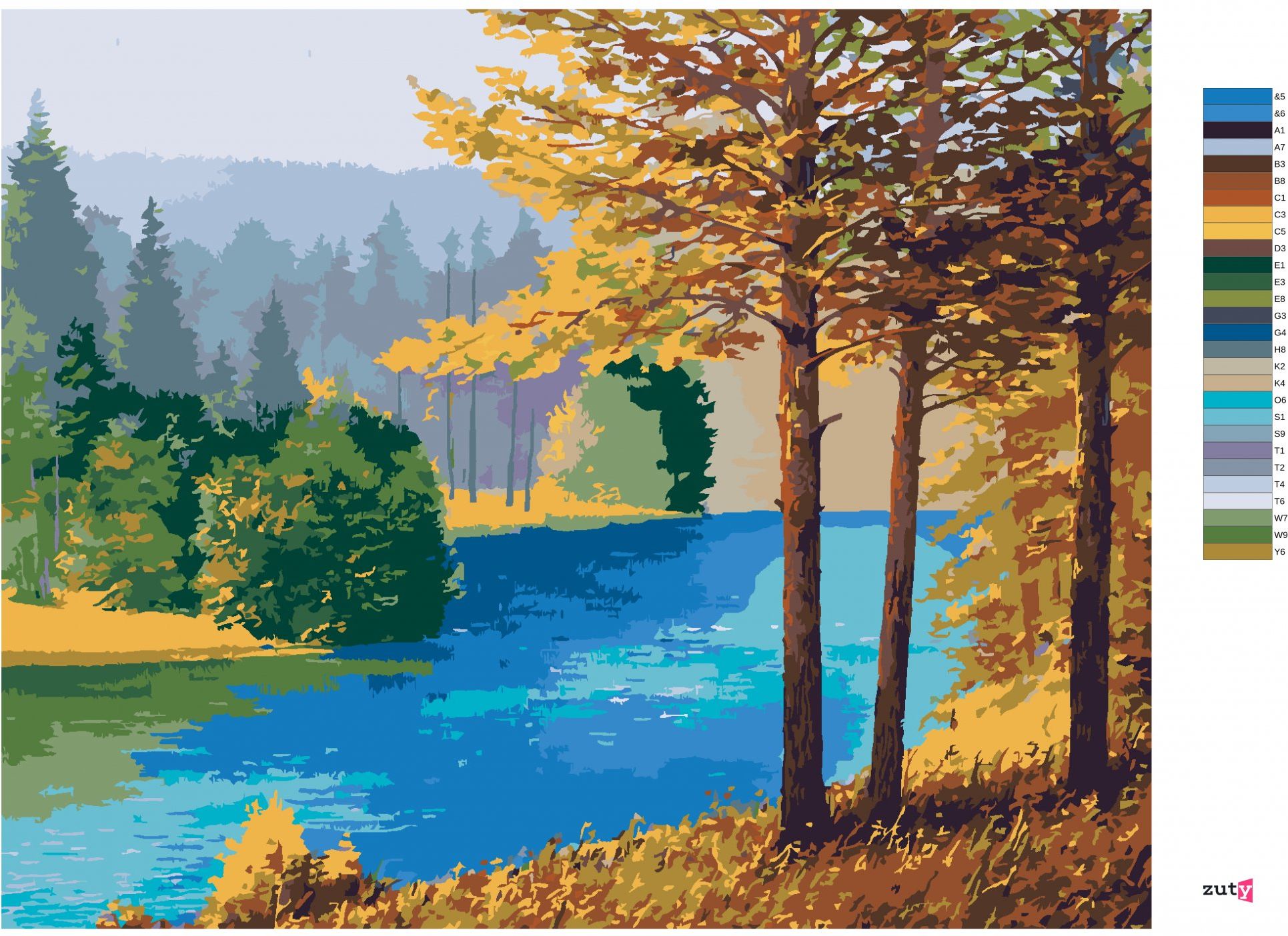 zuty Malování podle čísel - ŘEKA TEKOUCÍ V LESE - Rozměr: 40x50 cm, Rámování: Varianta: bez rámu a bez vypnutí plátna - obrázek 7