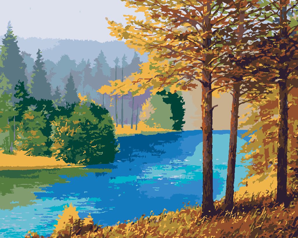 zuty Malování podle čísel - ŘEKA TEKOUCÍ V LESE - Rozměr: 40x50 cm, Rámování: Varianta: vypnuté plátno na rám - obrázek 3