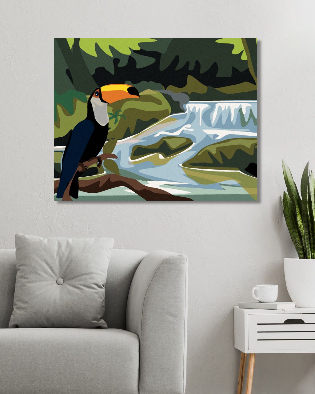 zuty Malování podle čísel - TUKAN S VODOPÁDEM - Rozměr: 40x50 cm, Rámování: Varianta: vypnuté plátno na rám - obrázek 6