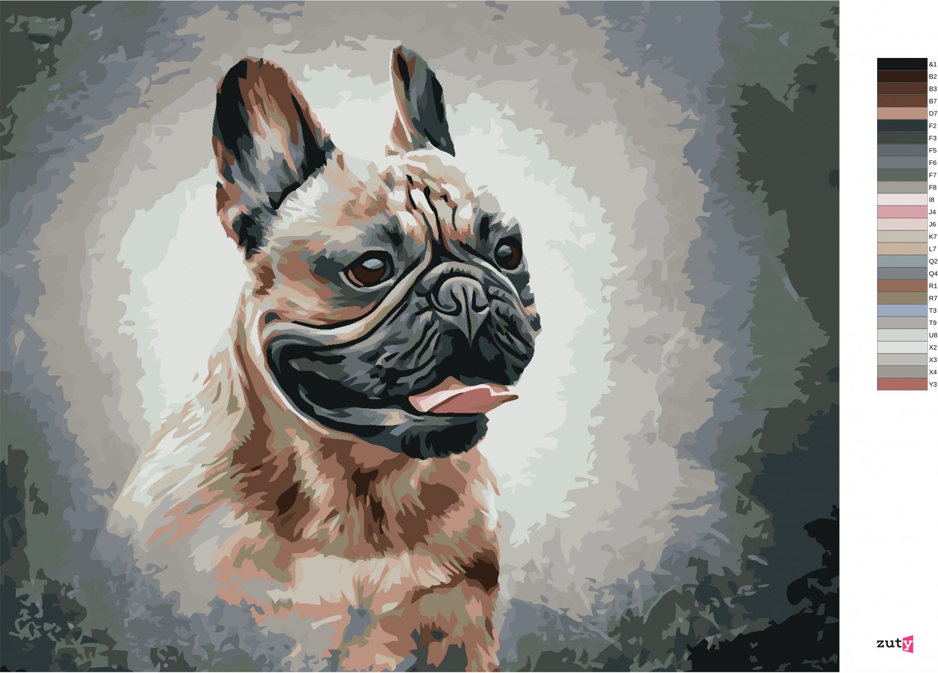 zuty Malování podle čísel - ŠŤASTNÝ FRANCOUZSKÝ BULDOČEK - Rozměr: 40x50 cm, Rámování: Varianta: bez rámu a bez vypnutí plátna - obrázek 5