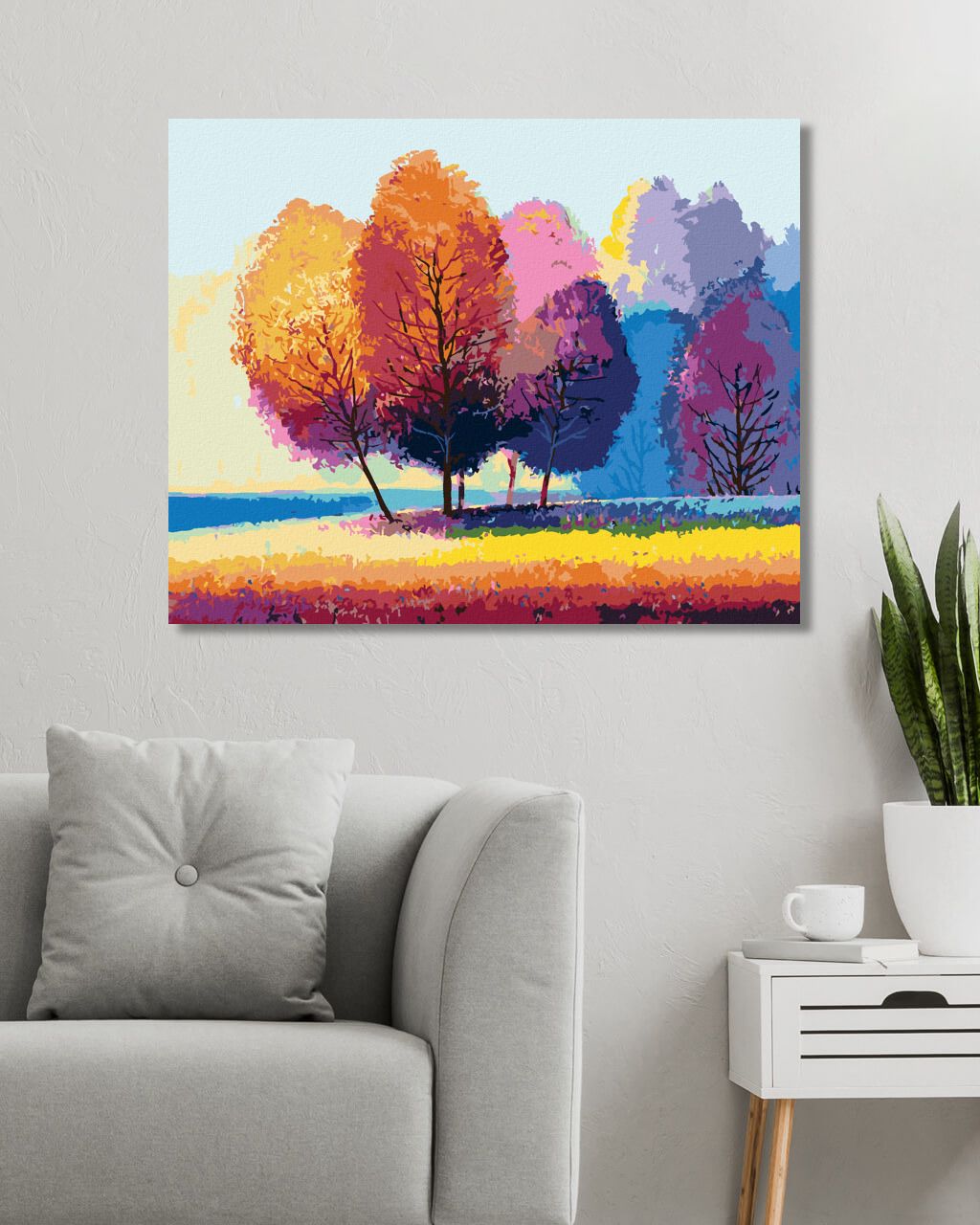 zuty Malování podle čísel - BAREVNÉ STROMY NA KRAJI LESA - Rozměr: 40x50 cm, Rámování: Varianta: vypnuté plátno na rám - obrázek 9