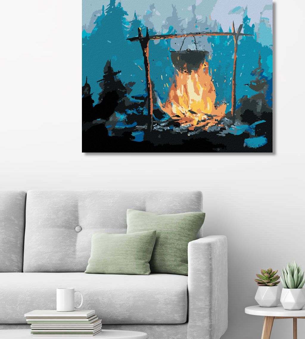 zuty Malování podle čísel - KEMPOVÁNÍ V LESE - Rozměr: 40x50 cm, Rámování: Varianta: vypnuté plátno na rám - obrázek 3