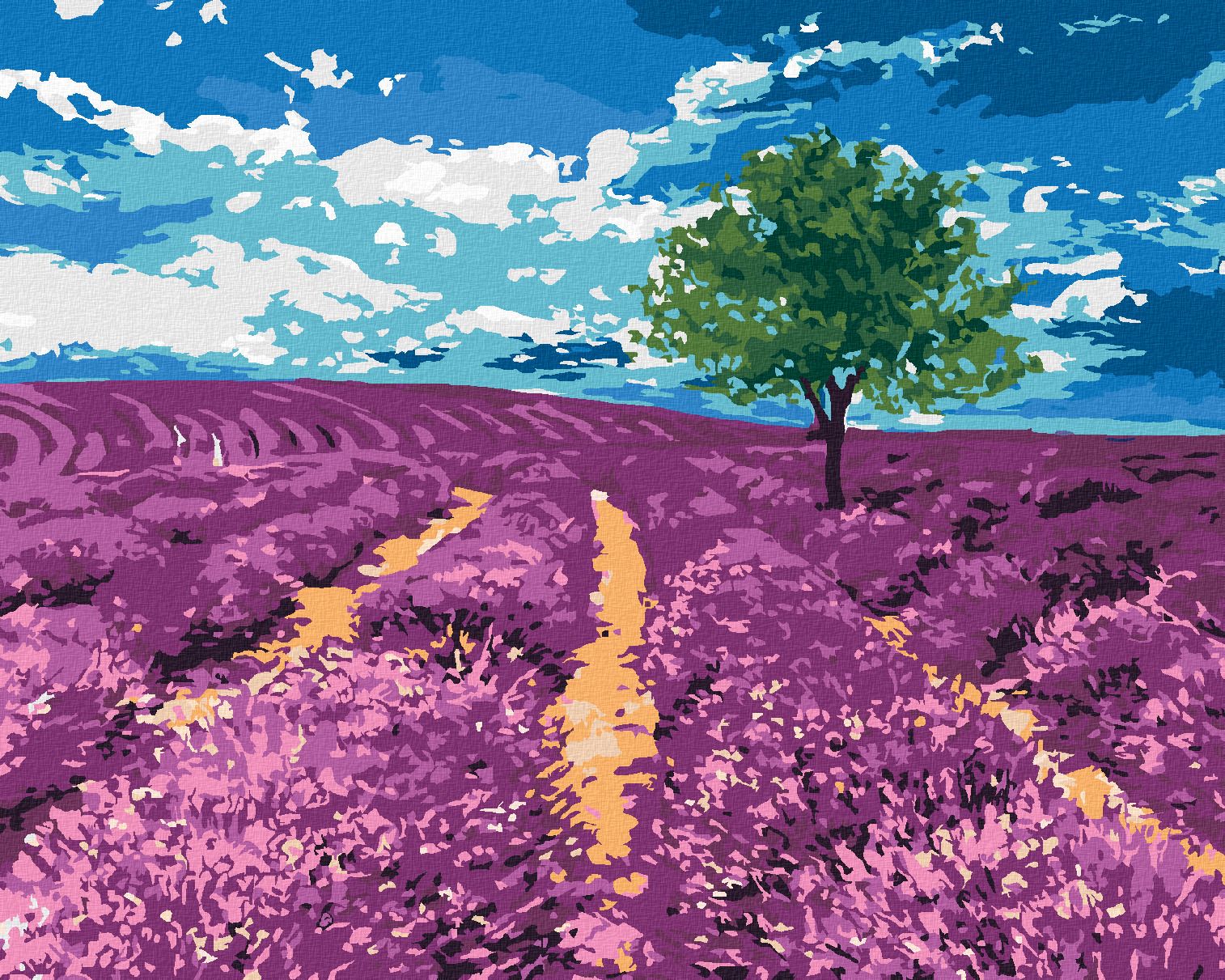 zuty Malování podle čísel - POLE LEVANDULÍ SE STROMEM - Rozměr: 40x50 cm, Rámování: Varianta: vypnuté plátno na rám - obrázek 1