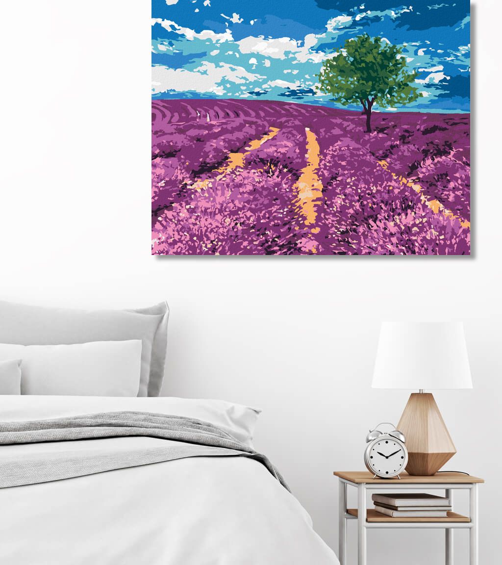 zuty Malování podle čísel - POLE LEVANDULÍ SE STROMEM - Rozměr: 40x50 cm, Rámování: Varianta: vypnuté plátno na rám - obrázek 3