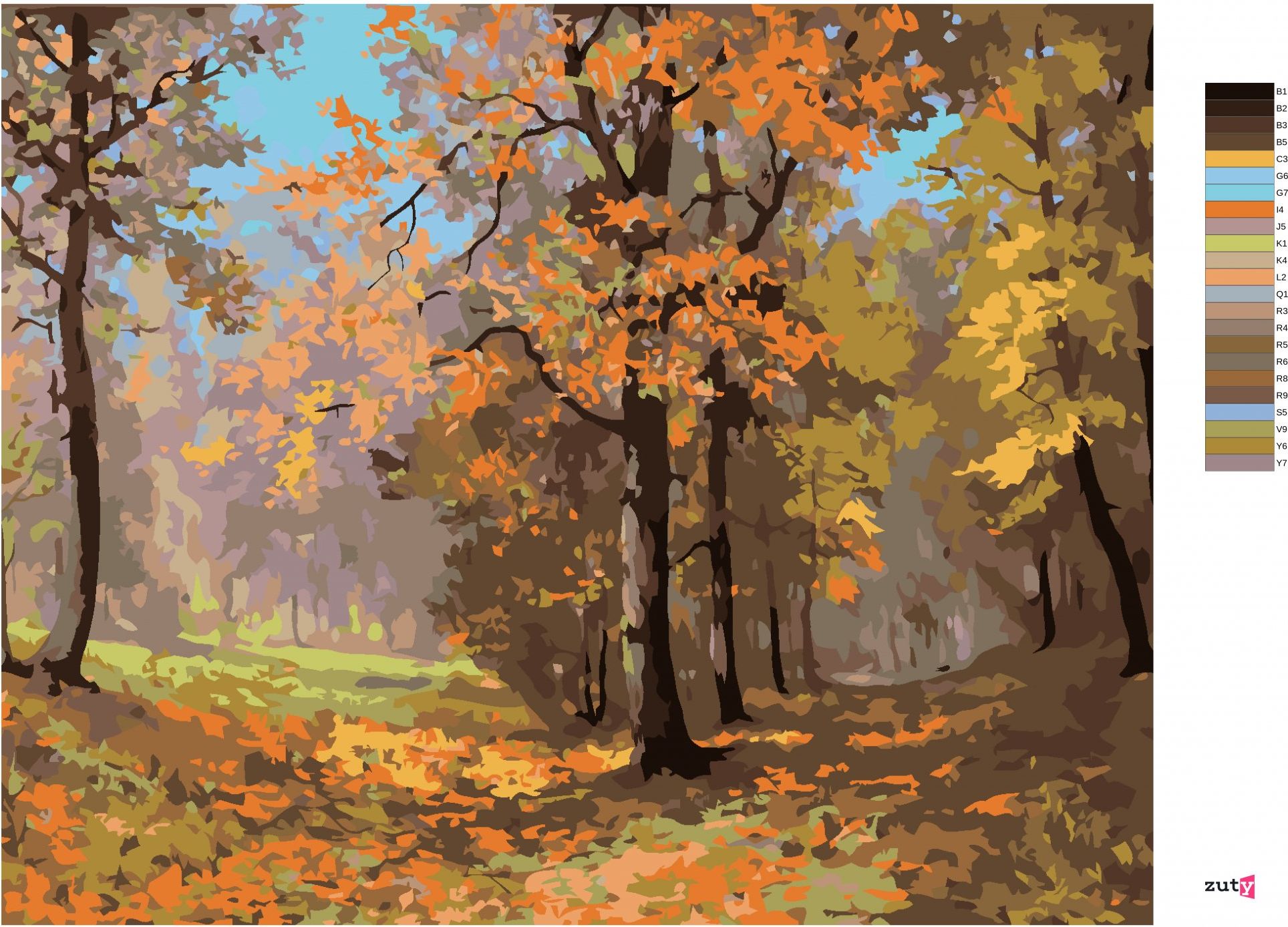 zuty Malování podle čísel - PODZIMNÍ PROCHÁZKA LESEM - Rozměr: 40x50 cm, Rámování: Varianta: vypnuté plátno na rám - obrázek 9