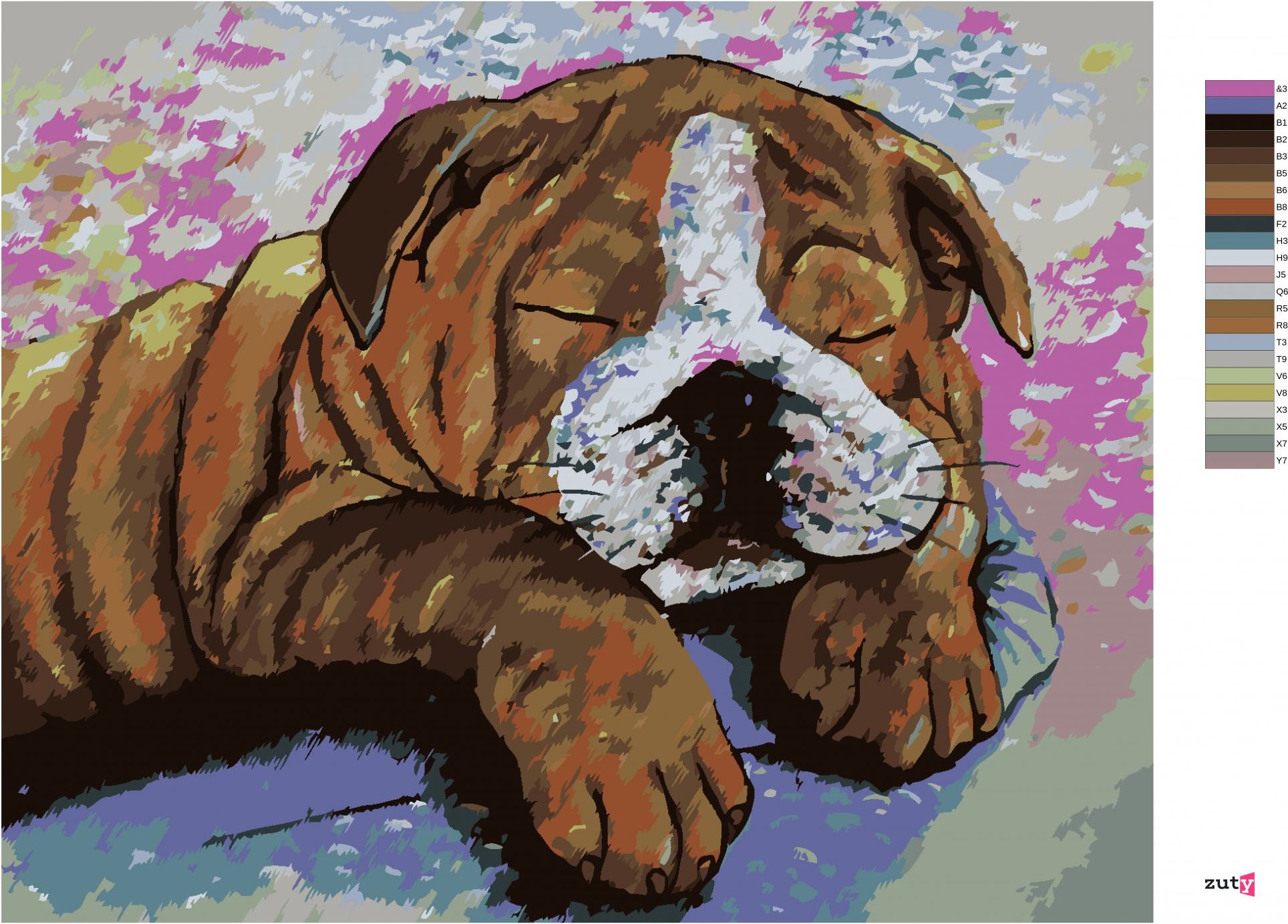 zuty Malování podle čísel - BULDOČEK V KRAVÍM PŘEVLEKU - Rozměr: 40x50 cm, Rámování: Varianta: bez rámu a bez vypnutí plátna - obrázek 2