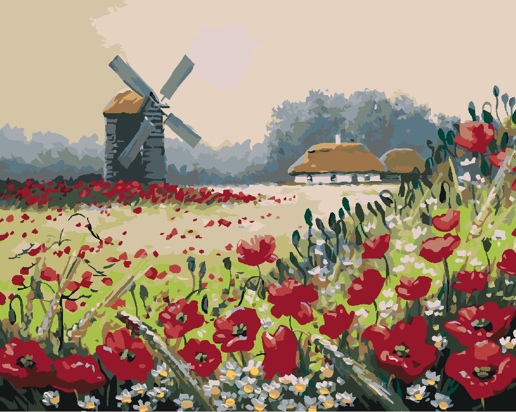 zuty Malování podle čísel - VLČÍ MÁKY U LESA - Rozměr: 40x50 cm, Rámování: Varianta: bez rámu a bez vypnutí plátna - obrázek 2