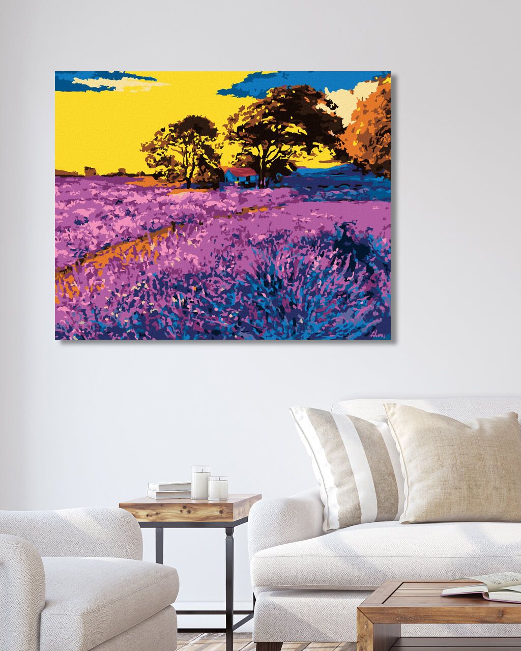 zuty Malování podle čísel - LEVANDULOVÉ POLE SE STROMY - Rozměr: 40x50 cm, Rámování: Varianta: bez rámu a bez vypnutí plátna - obrázek 6