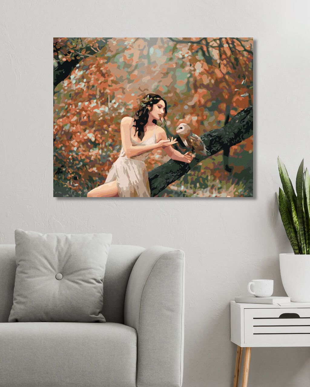 zuty Malování podle čísel - POHÁDKOVÁ DÍVKA SE SOVOU V LESE - Rozměr: 40x50 cm, Rámování: Varianta: vypnuté plátno na rám - obrázek 5