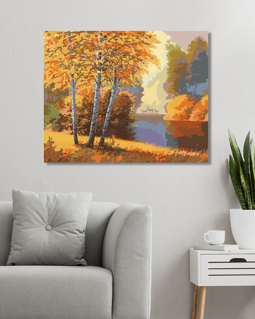 zuty Malování podle čísel - PODZIMNÍ LES S ŘEKOU A JELENY - Rozměr: 40x50 cm, Rámování: Varianta: vypnuté plátno na rám - obrázek 5