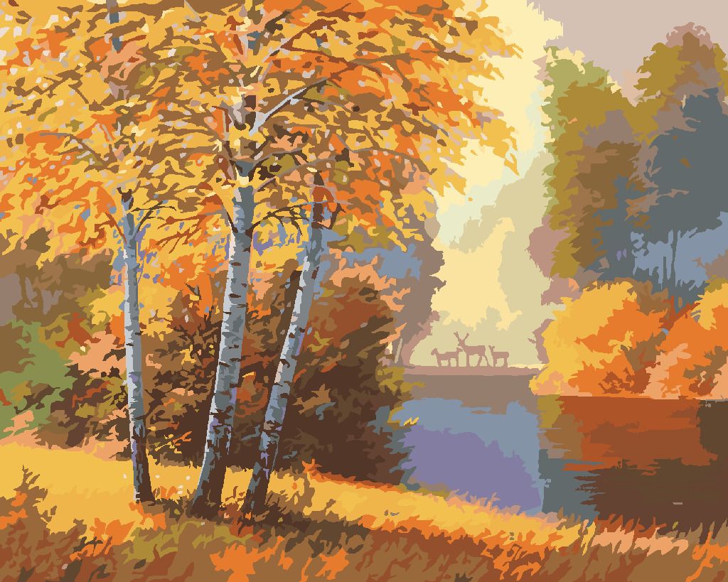 zuty Malování podle čísel - PODZIMNÍ LES S ŘEKOU A JELENY - Rozměr: 40x50 cm, Rámování: Varianta: vypnuté plátno na rám - obrázek 9