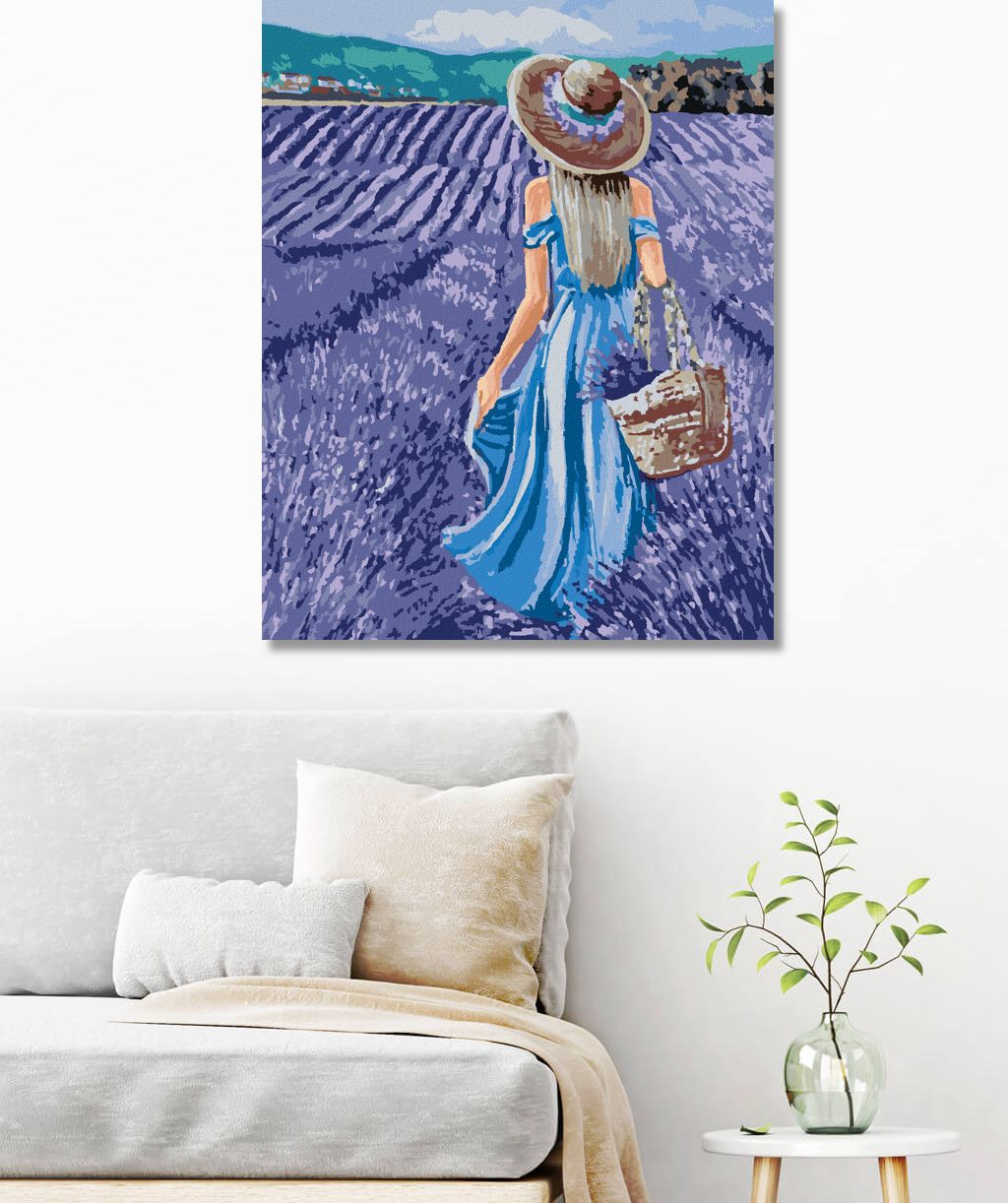 zuty Malování podle čísel - ŽENA V MODRÝCH ŠATECH V LEVANDULOVÉM POLI - Rozměr: 40x50 cm, Rámování: Varianta: vypnuté plátno na rám - obrázek 9