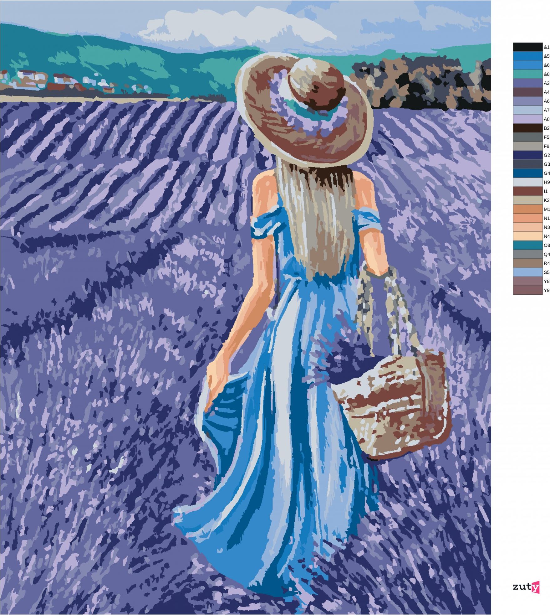 zuty Malování podle čísel - ŽENA V MODRÝCH ŠATECH V LEVANDULOVÉM POLI - Rozměr: 40x50 cm, Rámování: Varianta: vypnuté plátno na rám - obrázek 10