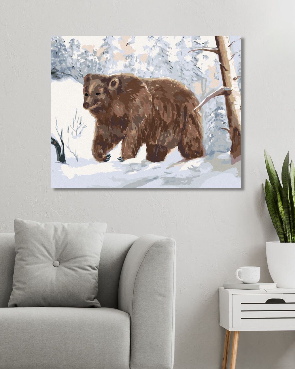zuty Malování podle čísel - MEDVĚD V ZASNEŽENÉM LESE - Rozměr: 40x50 cm, Rámování: Varianta: bez rámu a bez vypnutí plátna - obrázek 4