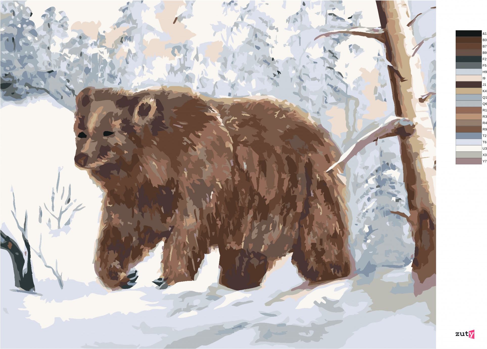 zuty Malování podle čísel - MEDVĚD V ZASNEŽENÉM LESE - Rozměr: 40x50 cm, Rámování: Varianta: bez rámu a bez vypnutí plátna - obrázek 5