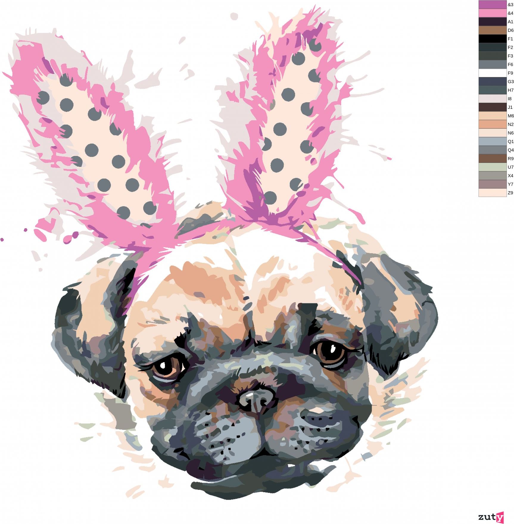 zuty Malování podle čísel - MOPS S ČELENKOU - Rozměr: 40x50 cm, Rámování: Varianta: bez rámu a bez vypnutí plátna - obrázek 9