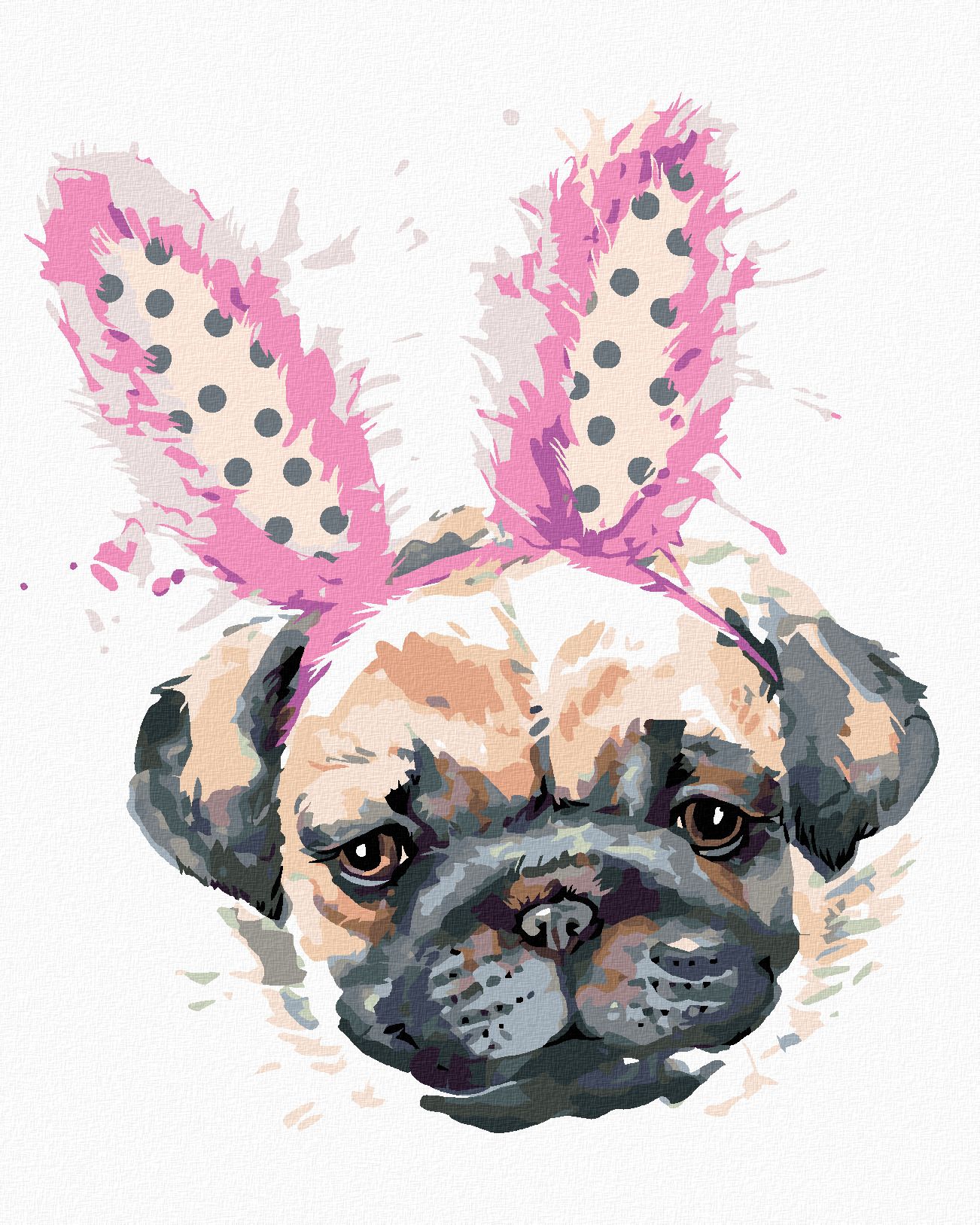 zuty Malování podle čísel - MOPS S ČELENKOU - Rozměr: 40x50 cm, Rámování: Varianta: vypnuté plátno na rám - obrázek 1