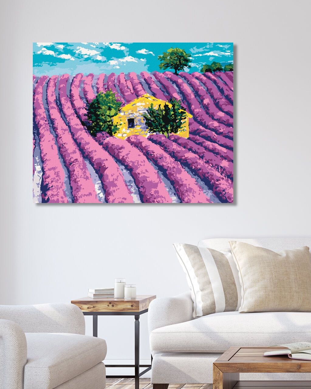 zuty Malování podle čísel - LEVANDULOVÉ POLE S MALOU CHATKOU UPROSTŘED - Rozměr: 40x50 cm, Rámování: Varianta: bez rámu a bez vypnutí plátna - obrázek 8