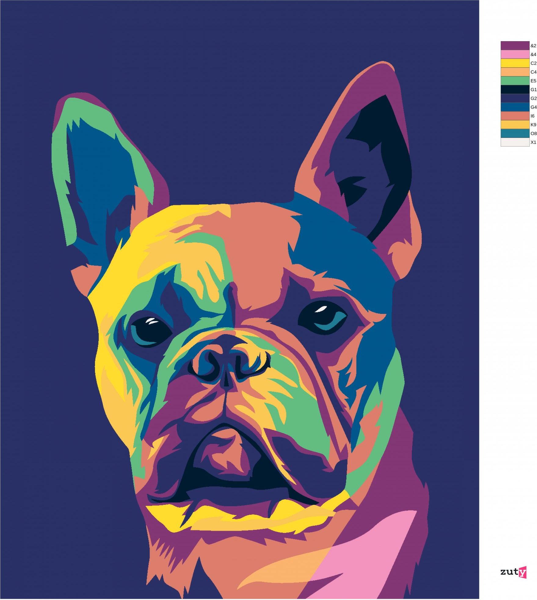 zuty Malování podle čísel - POP-ART BULDOČEK - Rozměr: 40x50 cm, Rámování: Varianta: vypnuté plátno na rám - obrázek 3