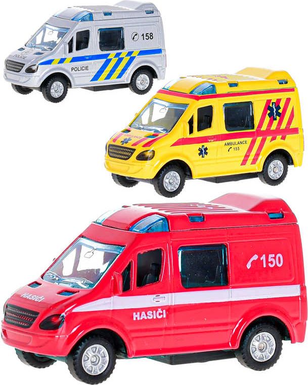 Auto hasiči / policie / ambulance CZ zpětný chod 8cm 3 druhy kov - obrázek 1