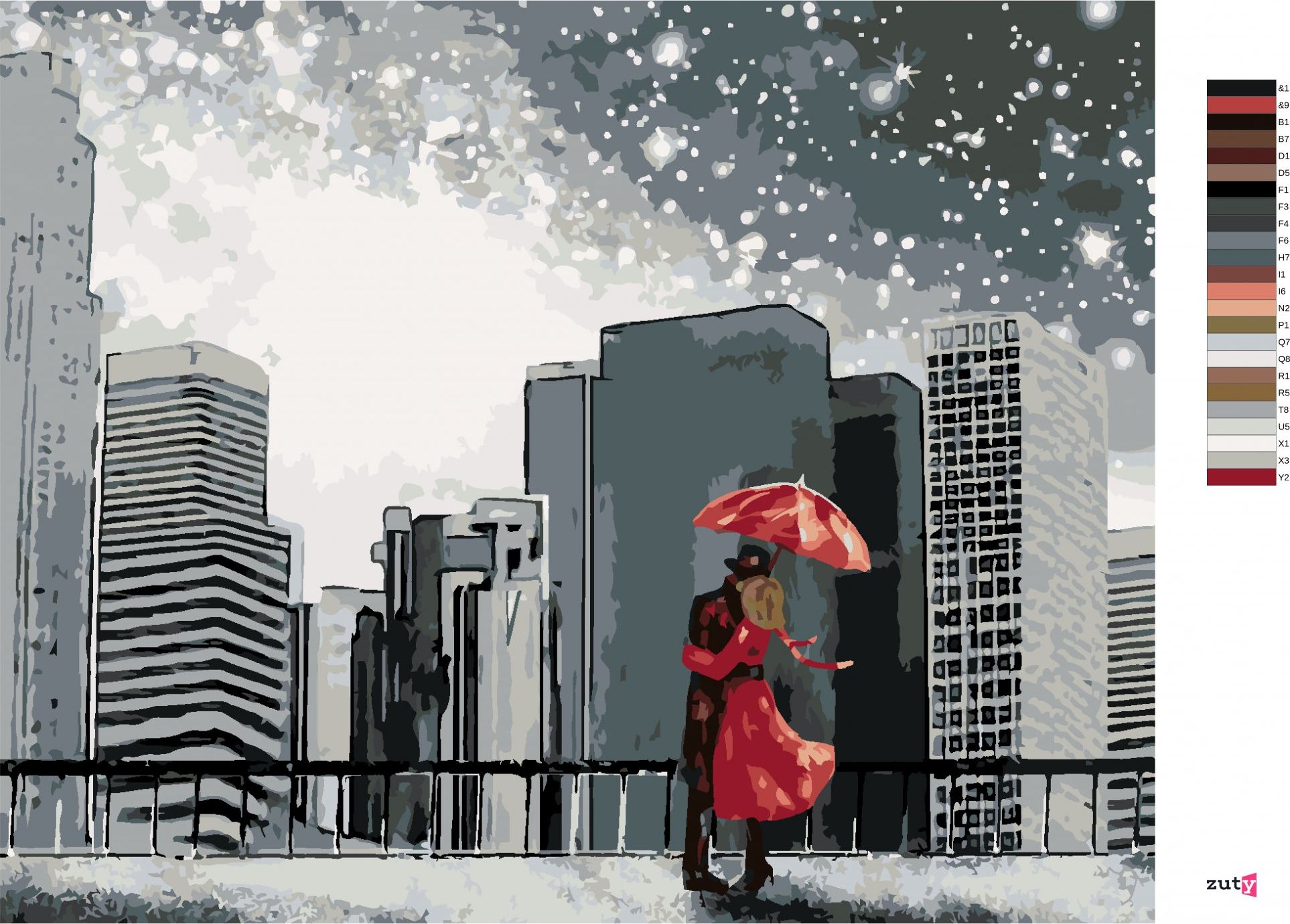 zuty Malování podle čísel - MUŽ SE ŽENOU V NEW YORKU - Rozměr: 40x50 cm, Rámování: Varianta: bez rámu a bez vypnutí plátna - obrázek 2
