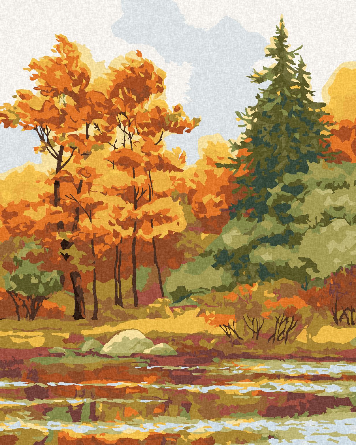 zuty Malování podle čísel - PODZIMNÍ LES NA JEZEŘE - Rozměr: 40x50 cm, Rámování: Varianta: vypnuté plátno na rám - obrázek 1