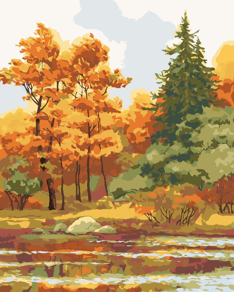 zuty Malování podle čísel - PODZIMNÍ LES NA JEZEŘE - Rozměr: 40x50 cm, Rámování: Varianta: vypnuté plátno na rám - obrázek 5