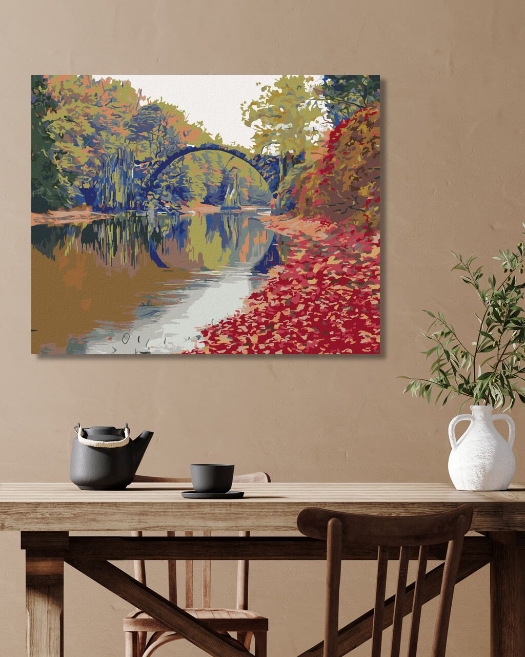zuty Malování podle čísel - BAREVNÁ PODZIMNÍ SCÉNA MOSTU - Rozměr: 40x50 cm, Rámování: Varianta: vypnuté plátno na rám - obrázek 2